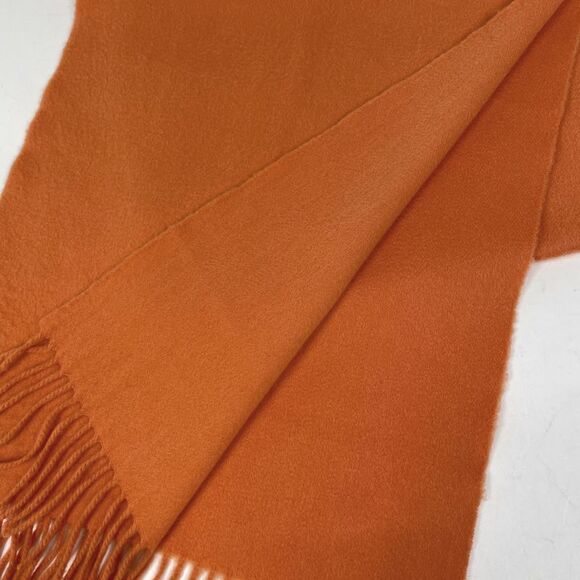 Hermes Logo Scarf Fringe Scarf Cashmere Orange Women - Picture 2 of 5